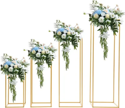 Immagine prodotto di Set di 4 portafiori - Colonne decorative geometriche - 40/60/80/100 cm - Smontabili - Decorazioni da tavola per matrimoni e feste - Plastica - Oro