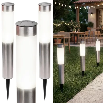 Produktbild von LUMILED Solarlampen für Außen 3 Stück Edelstahl LED Solarleuchten Garten Außenleuchte Wetterfest IP44 Neutralweiß Solar Wegeleuchte Gartenleuchte Auto Ein/Aus für Terrasse Rasen Garten Wege Patio 3er Set Gartenbeleuchtung