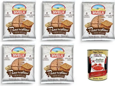 Produktbild von Divella Pancrostino con Farina Integrale Pancrostini mit Vollkornmehl 5x250gr + Italian Gourmet polpa 400g