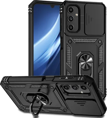 Produktbild von Galaxy A24 4G Hülle mit Schiebe Kamera Schutz und Ringhalter Ständer Schutzhülle für Samsung Galaxy A24 4G Schwarz