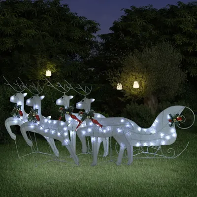 Produktbild von The Living Store Rentier mit Schlitten Weihnachtsdekoration 100LEDs Outdoor Weiß
