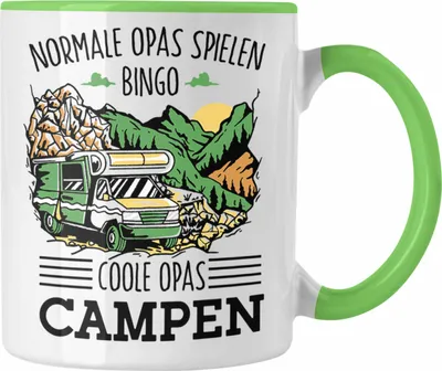 Produktbild von Trendation - Camping-Tasse "Normale Opas Spielen Bingo, Coole Opas Campen" Geschenk Opa-Camper (Grün)