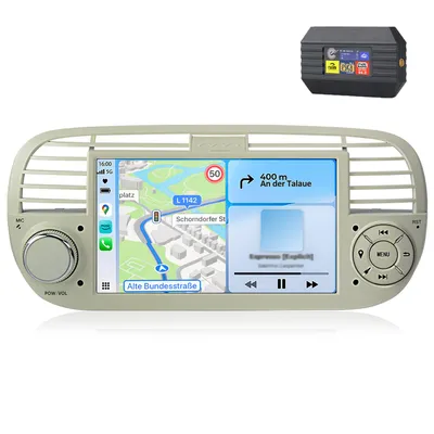 Produktbild von Radio 7 Zoll 2+64GB Android Autoradio für Fiat 500 2007-2015 Wireless CarPlay Android Auto WiFi GPS Navi RDS DSP DAB+ Bluetooth USB Weiß