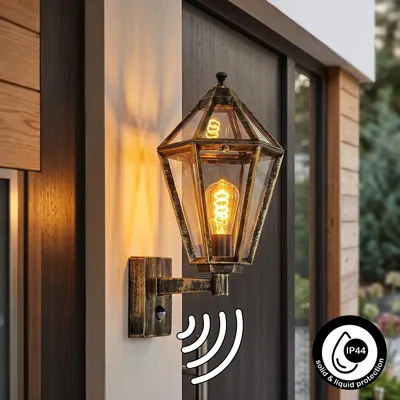 Produktbild von Mondavio Außenwandlampe aus Metall/Glas in Schwarz/Goldfarben/Klar