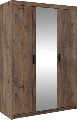 Produktbild von Masseno Drehtürenschrank ELENORA 133 cm Kleiderschrank Schlafzimmer Schrank 3-türig mit Spiegel Braun