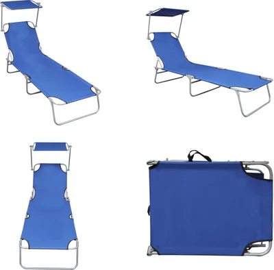Image de vidaXL Chaise longue pliante avec protection solaire Bleu Aluminium - Chaise longue - Bains de soleil - Chaise longue de jardin