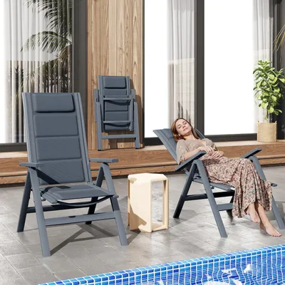 Imagen del producto de Silla plegable gris con reposabrazos - Estructura de aluminio - 57,5 x 69 x 115 cm