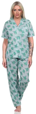 Produktbild von Damen Pyjama zweiteiliger Schlafanzug Pyjama-Set; Grün L/40