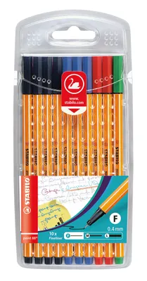 Produktbild von Fineliner - STABILO point 88 - 10er Pack Office - 4 x schwarz, 3 x blau, 2 x rot, 1 x grün