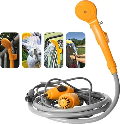 Obrázok produktu pre Prenosný nástroj na umývanie v aute 12 V – čerpá vodu z vedra a vytvára stabilný, jemný prúd vody na kempovanie, cestovanie, pláž, kúpanie, kúpanie domácich zvierat, vonku aj vo vnútri