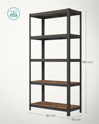 Obrázek produktu pro SONGMICS Stojící regál, sada 2 kusů, regál na knihy, úložný regál, 5 polic, kuchyňský regál, police, 40 x 90 x 180 cm, nosnost do 875 kg, nastavitelné police, průmyslový design, vintage hnědočerná GLR040B12