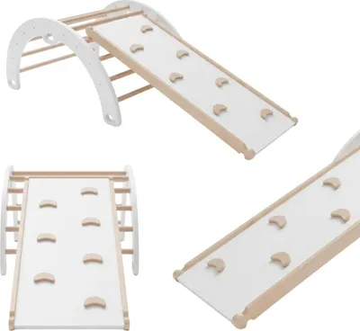 Image de Aire de jeux intérieure | arc d'escalade bois balançoire toboggan pour enfants | jouet Montessori toboggan pour enfants