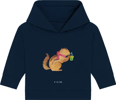 Produktbild von Mr. & Mrs. Panda Organic Baby Hoodie Eichhörnchen Smoothie 12. - 18. Monat - French Navy - Geschenk, Abnehmen, Green Smoothies, Kapuzensweatshirt, Streifenhörnchen, Diät