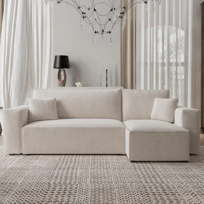 Image de Idohome - PARIS L Canapé d'angle convertible avec coffre de rangement 244 x 145 cm – universel – Canapé-lit moderne et ensemble de canapés Couleur : Crème Centaur 01