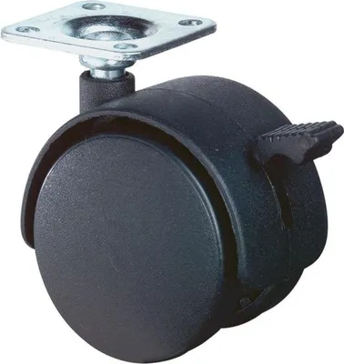 Zdjęcie produktu dla Plastikowe podwójne kółko ze stałą podstawą D.40mm udźwig 30kg z płytą PA czarny RAL 9005