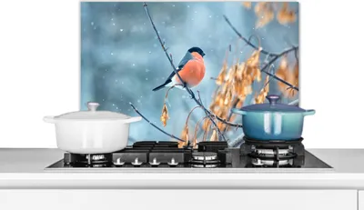 Produktbild von KitchenYeah®  Spritzschutz Küche - Küchenrückwand - Wandschutz für Herd und Spüle - Schnee - Vogel - Tier 60x40 - Alu-Dibond (Alternative zum Spritzschutz aus Glas) - Hitzebeständig - Herdspritzschutz