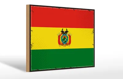 Produktbild von Holzschild Flagge Boliviens 30x20cm Retro Flag of Bolivia