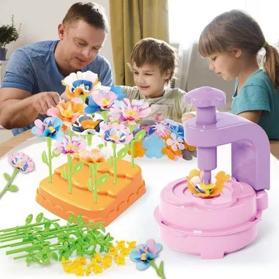 Produktbild von Kinderkunstboeket, handgefertigt, Blumenarrangement, Bastelpakket, Mädchen-Geschenk.