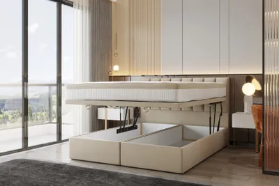 Produktbild von TRADA Bond Boxspringbett 200x200 mit Bettkasten mit Matratzen Stauraum Velvet 9-Komfortzonen H3 Beige