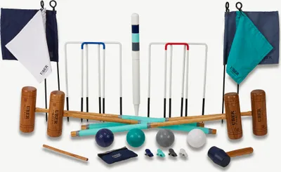 Produktbild von Ubergames - Pro Croquet-Set - Englisches Gartenspiel - 4 Personen - Hartholzschlägel - Plastikbälle - Mit 11mm Toren
