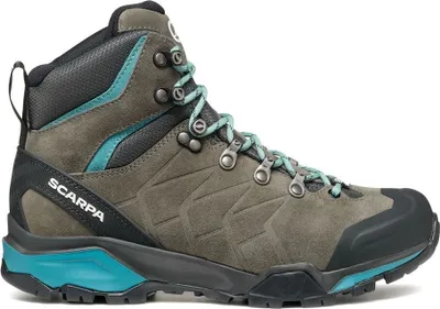ZG Trek GTX Trekking Schuhe für Damen von Scarpa in Grau und Türkis; mit Schnürung und robustem Profil.