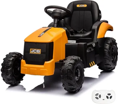 Obrázok produktu pre Detský elektrický traktor JCB 12 V (2–6 rokov) – s oficiálnou licenciou, s diaľkovým ovládaním, 2 motormi a funkciou mäkkého štartu – detské elektrické vozidlo – žlté