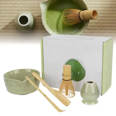 Produktbild von Matcha-Set - Matcha-Besen und Schale - 5-teilig - Zeremonielle Qualität - Bambusbesen - Besenhalter - Keramik