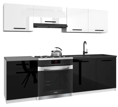 Immagine prodotto di Belini - Angolo cottura moderno ITALIA 1 - Mobili da cucina 180 cm bianco-nero lucido - Cucina componibile con pensili, mobili base e piani di lavoro