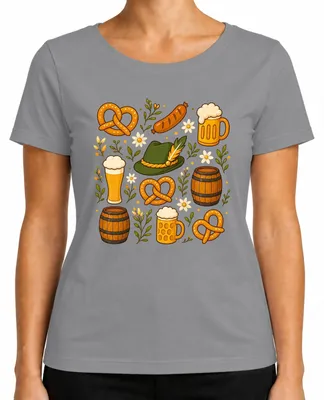 Produktbild von Brezel Bier Fass Trachtenhut Trachtenshirt Lederhose Damen T-Shirt, Grau, 3XL