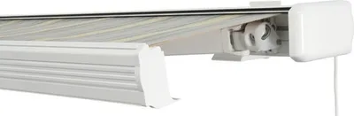 Produktbild von SOLUNA Kassettenmarkise Exquisit 4x3,5 Stoff Dessin 320477 Gestell RAL 9010 reinweiß Antrieb rechts inkl. Motor und Wand