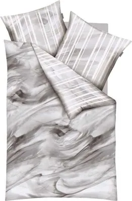 Obrázok produktu pre Saténová posteľná bielizeň Kaeppel pruhovaná Swirl, 135 x 200 cm + 80 x 80 cm sivá