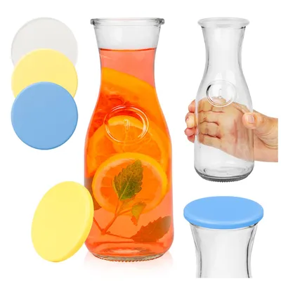 Produktbild von SuperButelki.pl - 1000 ml Glaskrug, 1 l Wasserkaraffe, mit Stopfen, dickes Glas, handliche und universelle Karaffe, perfekt für Säfte und Limonade