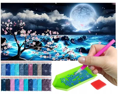 Produktbild von ARTULIO - Diamond Painting Set - Nachtmeer mit Mond - 80 x 40 cm - Groß XXL - 5D Diamant Painting, Home Wand Deko