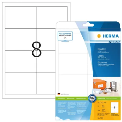 Immagine prodotto di HERMA Etichette Premium A4 bianco 97x67,7 mm carta 200 pz.