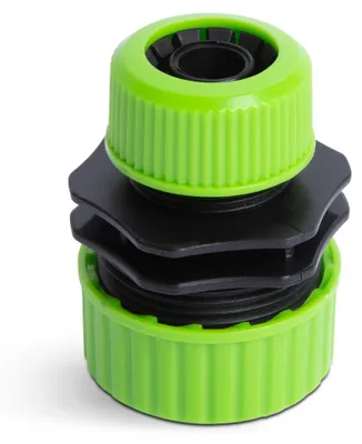 Produktbild von Schlauchkupplungsadapter für Gartenschläuche – 1/2 Zoll ↔ 3/4 Zoll (12,7 mm ↔ 19 mm) – Reduzierstück/Adapter – Gartenbewässerung – Kunststoff Grün/Schwarz – 1 Stück [11667]