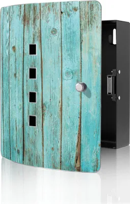 Produktbild von banjado Design Schlüsselkasten aus Edelstahl für 10 Schlüssel, Schlüsselschrank 24 x 21,5 x 7cm groß mit Magnetverschluss,  Blaues Holz [BWSK 12205]