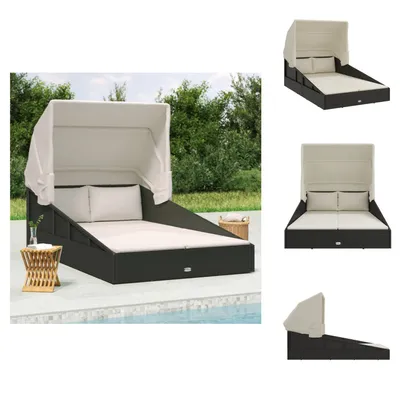 Produktbild von vidaXL Sonnenliege mit Faltdach Schwarz 200x114x128 cm Poly Rattan -  Gartenbetten