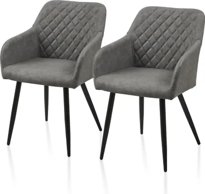 Image de Chaise de salle à manger CLIPOP, lot de 2 chaises de cuisine, chaises en similicuir, chaise de salon avec dossier, gris clair