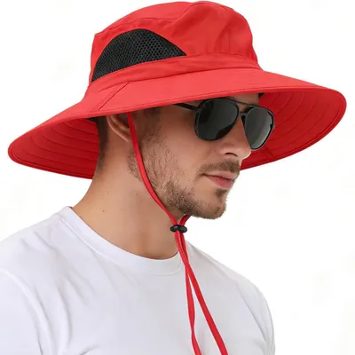 Produktbild von Sonnenhut Herren Damen UPF 50+ UV-Schutz Faltbar Sommerhut Wanderhut Safari Hut Rot