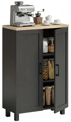 Image de Buffet 2 portes - Meuble de service pour salon - Étagère intérieure réglable - 60x30x90 cm - Bois - Noir