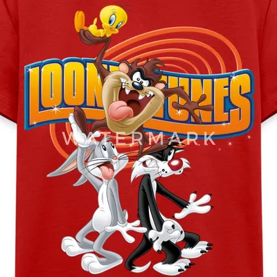 Produktbild von Spreadshirt Looney Tunes Bugs Bunny, Taz, Sylvester & Tweety Kinder Premium T-Shirt, 98/104 (2 Jahre), Rot