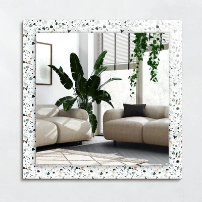 Zdjęcie produktu dla Wzór terrazzo mozaika – Lustro Prostokątne z Printem 60x60 cm – Nowoczesne – Dekoracyjne Na Ścianę