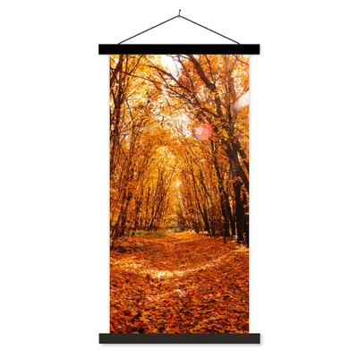 Produktbild von MuchoWow® Textilposter Herbst - Wald - Laub - Jahreszeiten 60x120 cm mit schwarzem Rahmen - Magnete