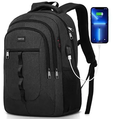 Image de Sac à dos unie avec port USB pour ordinateur portable 15,6 pouces, noir, imperméable, 35 litres