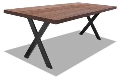 Immagine prodotto di Tavolo da pranzo 220x100cm in legno e metallo con piedi ad "X" e ripiano in colore legno teak