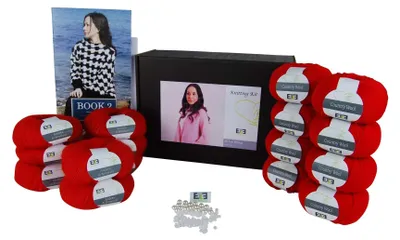 Strick-Set für Shrug, Größe S–L, rot, mit Mohair-Wolle, Perlen, Anleitung