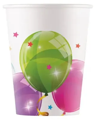 Zdjęcie produktu dla Kubek papierowy urodzinowy Balony musujące 8 szt. 200ml Godan