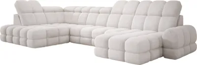 Produktbild von DomoHome Ecksofa Tollo Weiß Anthology-Stoff Linke Seite 400x217x105 cm, U-Form Sofa mit Schlaffunktion, Bettkasten 120x85x17 cm, Elektrisch Verstellbar