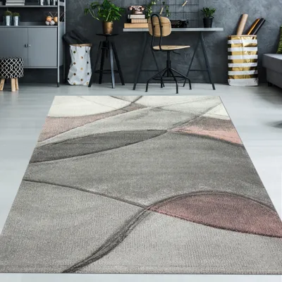 Produktbild von Teppich modern abstrakt in rosa grau pastell Größe - 140 x 200 cm