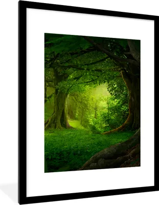 Produktbild von MuchoWow® Gerahmtes Poster Bäume - Wald - Grün - Landschaft - Natur 60x80 cm - Poster mit Schwarzem Bilderrahmen Wandposter Rahmen Foto Bilder - Wohnzimmer - Dekorationen - Prämie